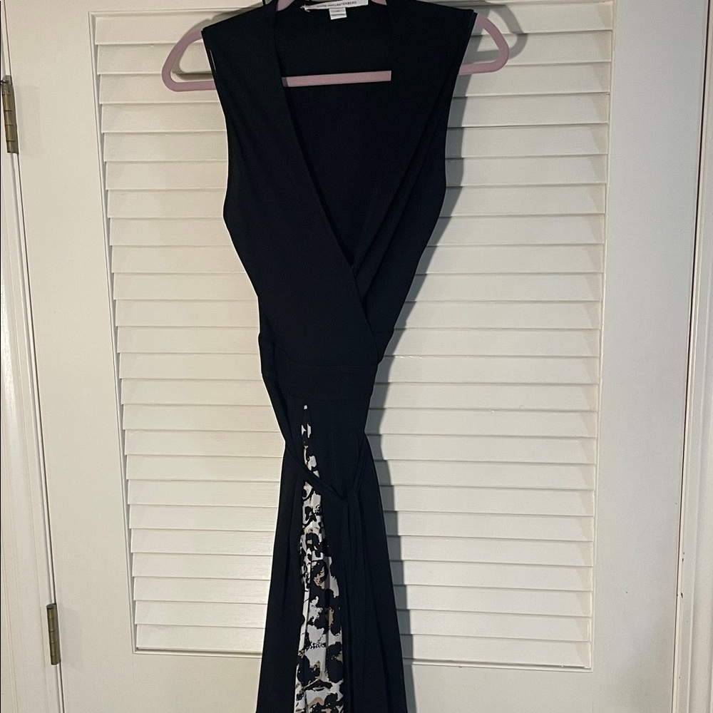 Diane Von Furstenberg Malba Printed Trim Silk Black and White Midi Wrap Dress